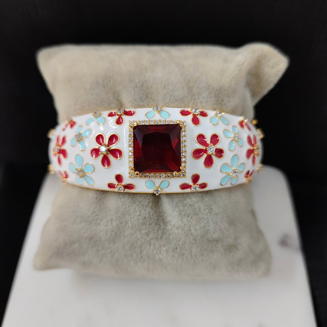 Bdiva 18k Gold Plated Cubic Zirconia Garnet Gemstone Statement Bracelet