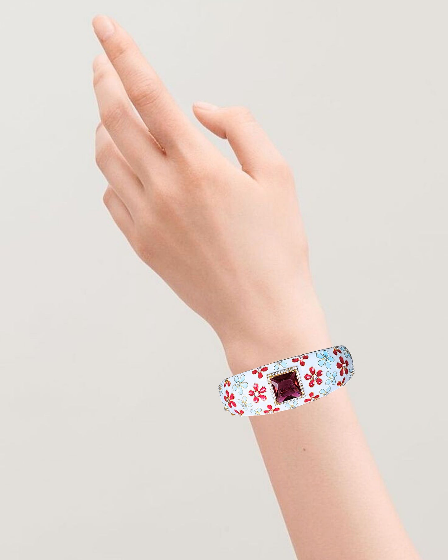 Bdiva 18k Gold Plated Cubic Zirconia Garnet Gemstone Statement Bracelet