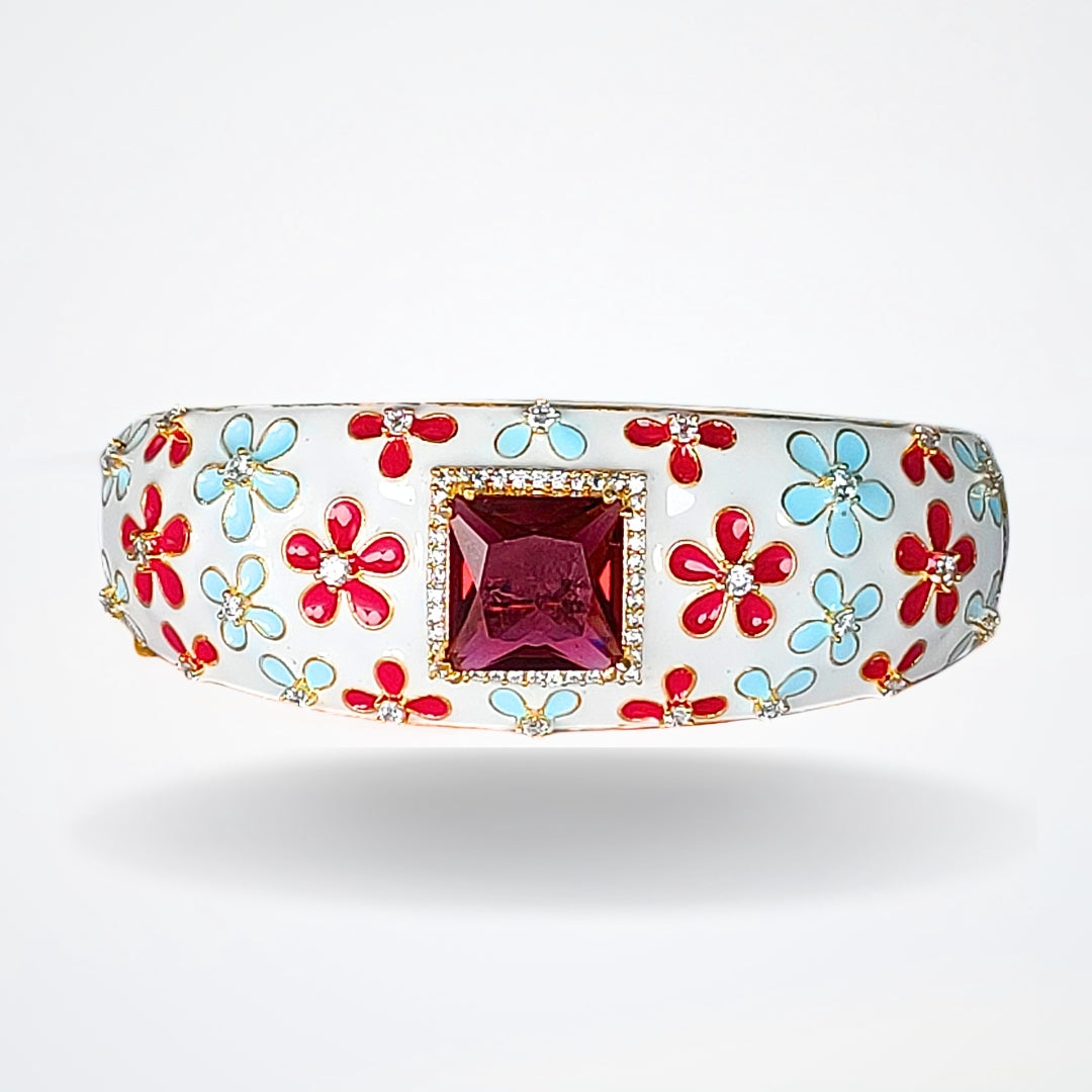 Bdiva 18k Gold Plated Cubic Zirconia Garnet Gemstone Statement Bracelet