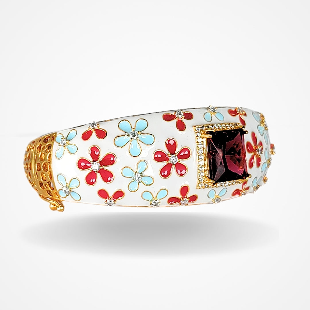 Bdiva 18k Gold Plated Cubic Zirconia Garnet Gemstone Statement Bracelet