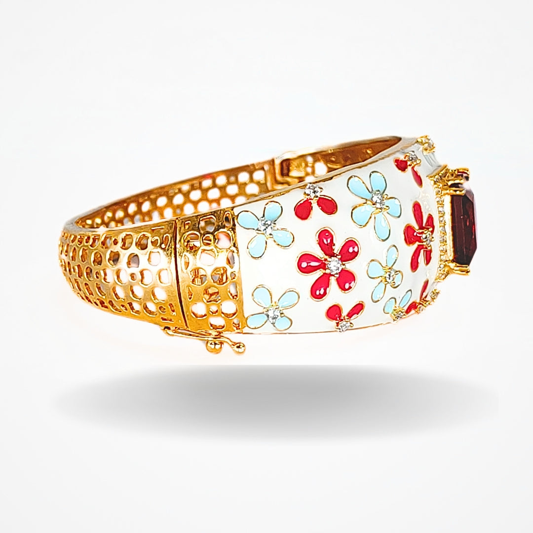 Bdiva 18k Gold Plated Cubic Zirconia Garnet Gemstone Statement Bracelet