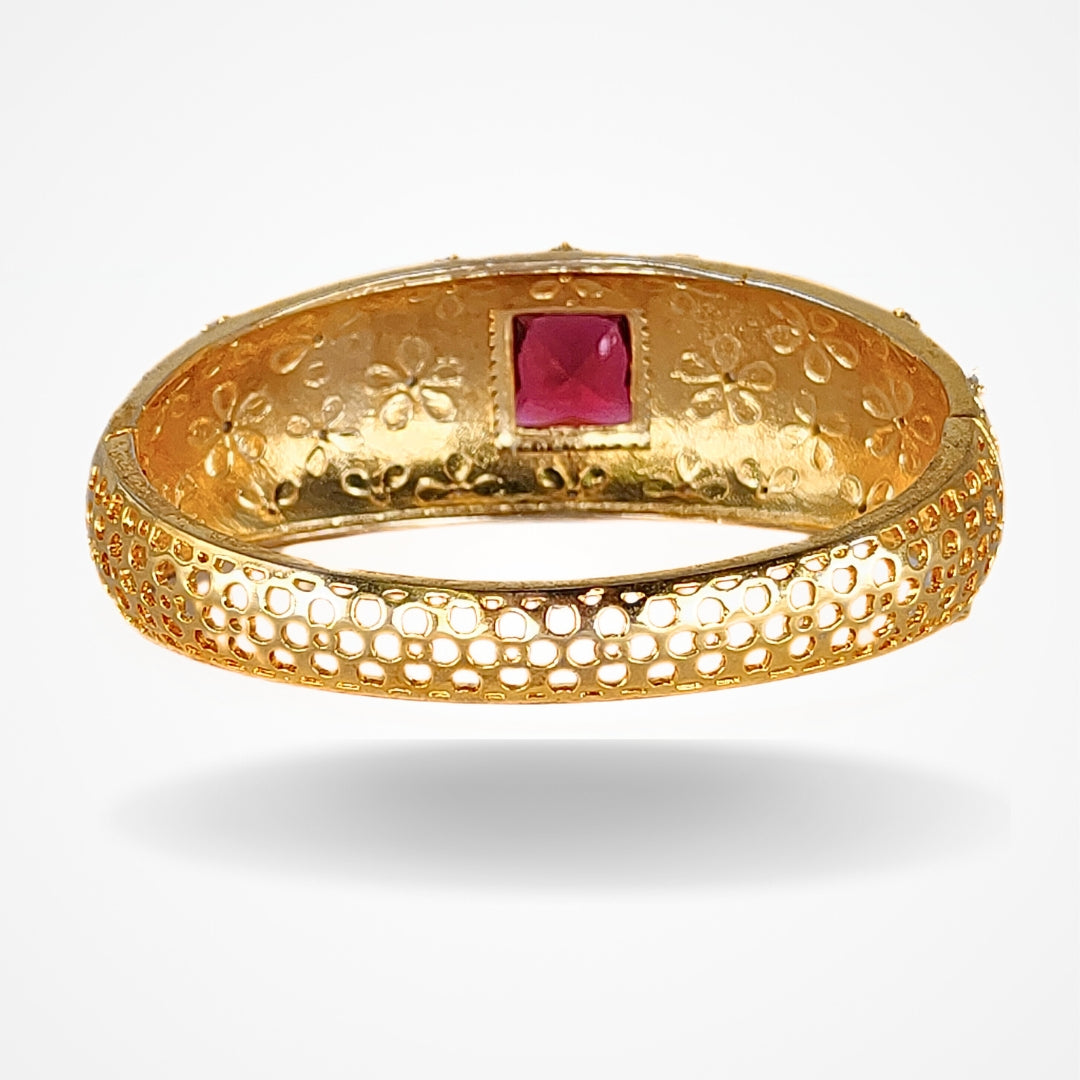 Bdiva 18k Gold Plated Cubic Zirconia Garnet Gemstone Statement Bracelet