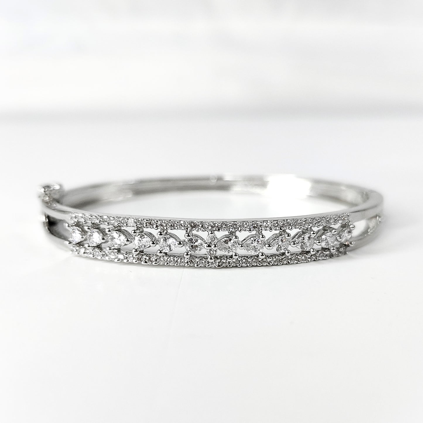 BDiva Rhodium Plated Bracelet for Women Cubic Zirconia Pear Shaped Unique Design Bracelet
