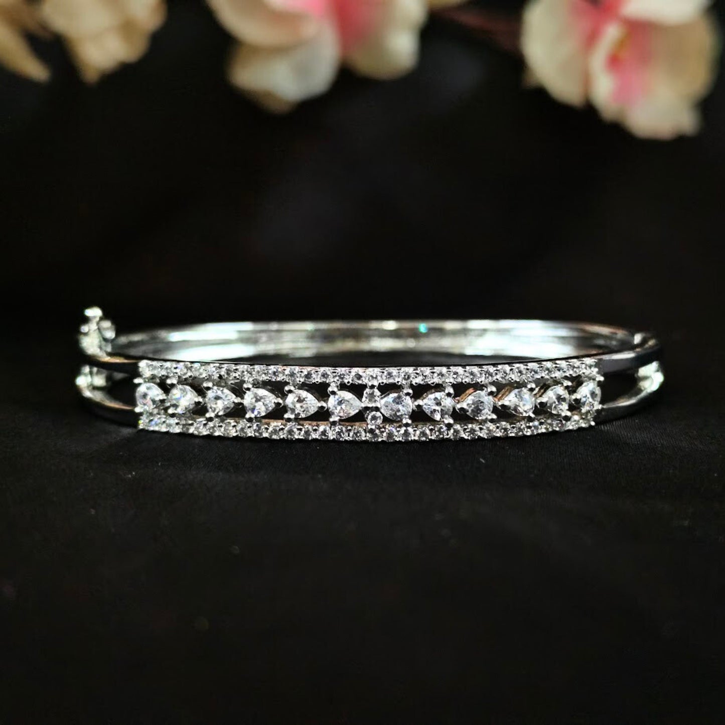 BDiva Rhodium Plated Bracelet for Women Cubic Zirconia Pear Shaped Unique Design Bracelet