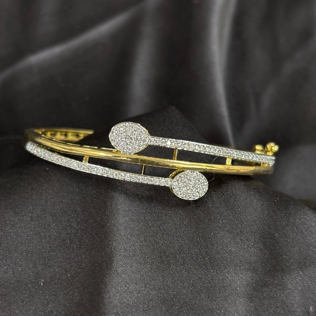 Eternal Glow Dual-Tone Cubic Zirconia Bangle – A Statement of Luxury & Style