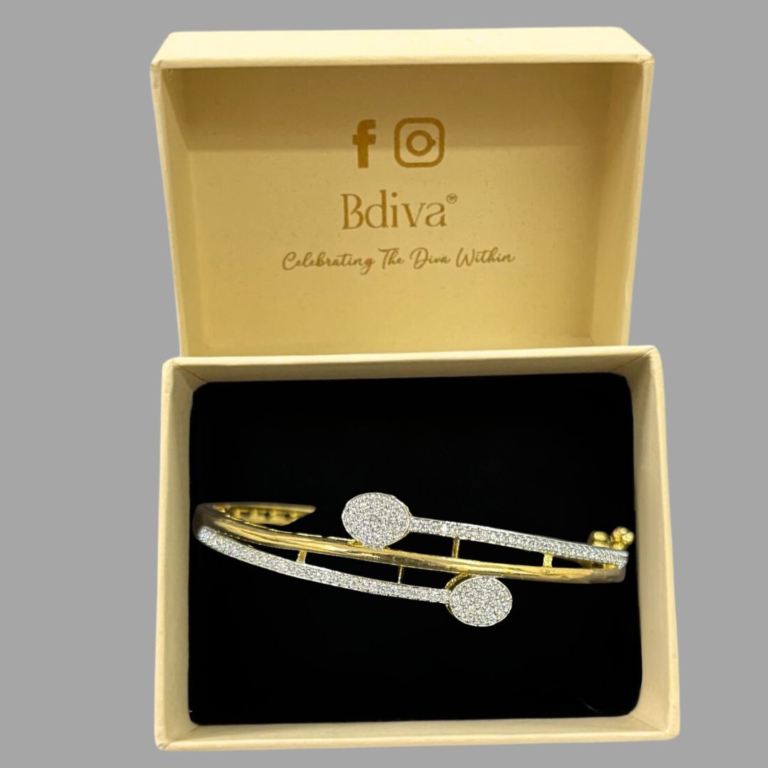 Eternal Glow Dual-Tone Cubic Zirconia Bangle – A Statement of Luxury & Style
