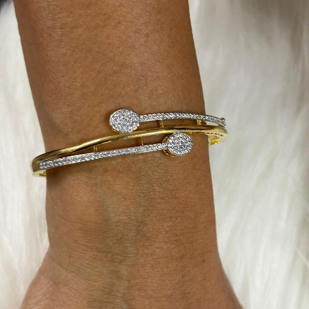 Eternal Glow Dual-Tone Cubic Zirconia Bangle – A Statement of Luxury & Style