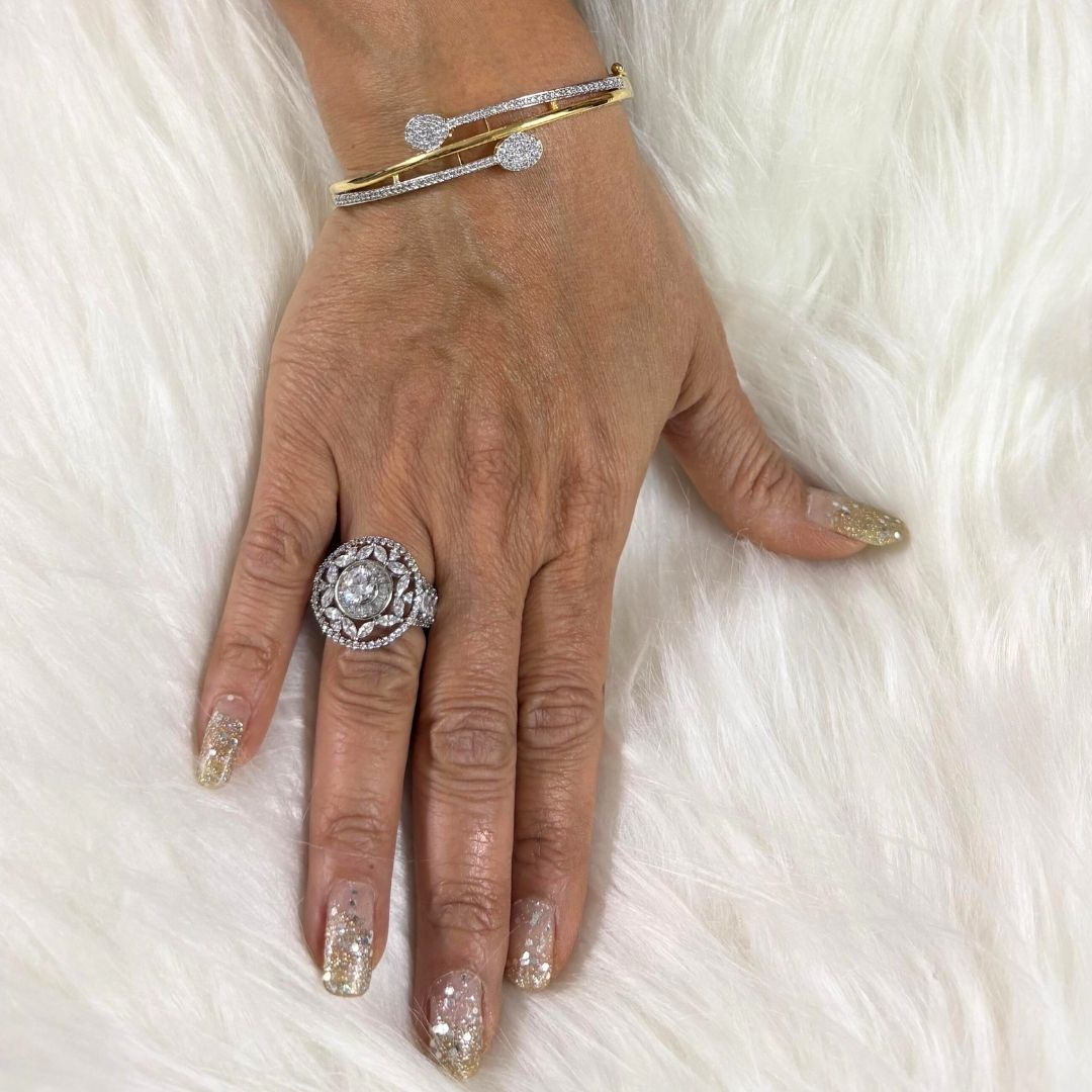 Eternal Glow Dual-Tone Cubic Zirconia Bangle – A Statement of Luxury & Style