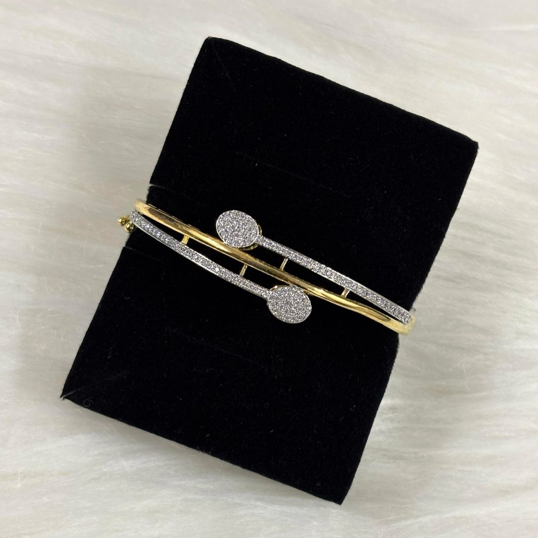 Eternal Glow Dual-Tone Cubic Zirconia Bangle – A Statement of Luxury & Style