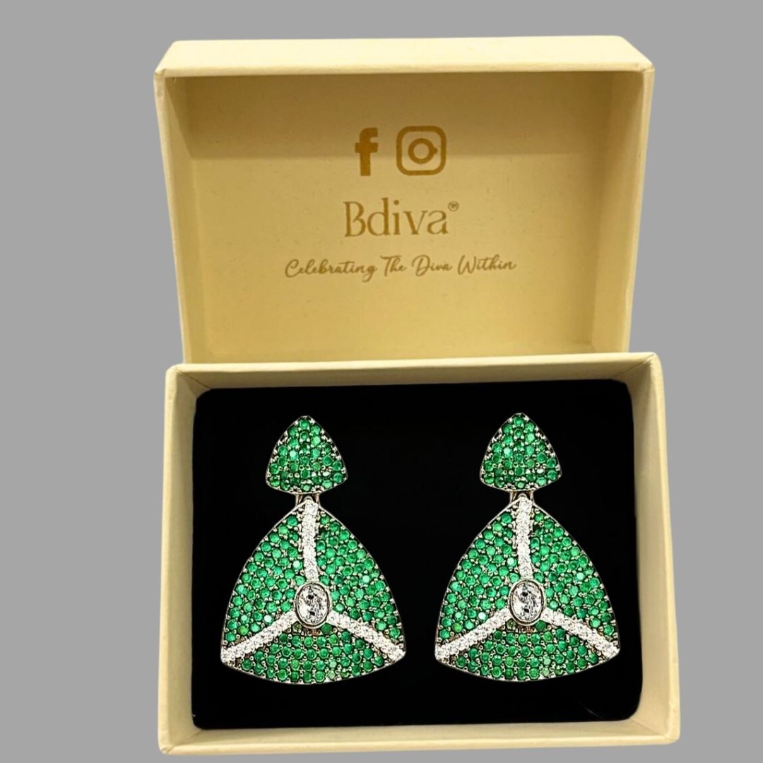 Bdiva Rhodium Plated Cubic Zirconia Pave Set Earring