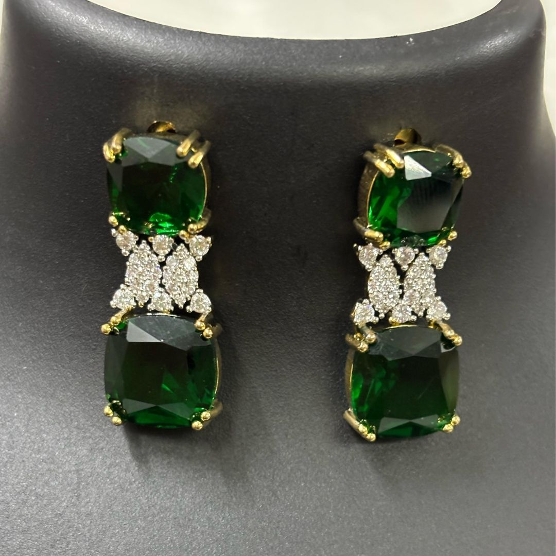 BDiva 18k Gold Plated Emerald Gemstone and Cubic Zircon Stone Sparkling Dazzling Dangle Earrings for Women