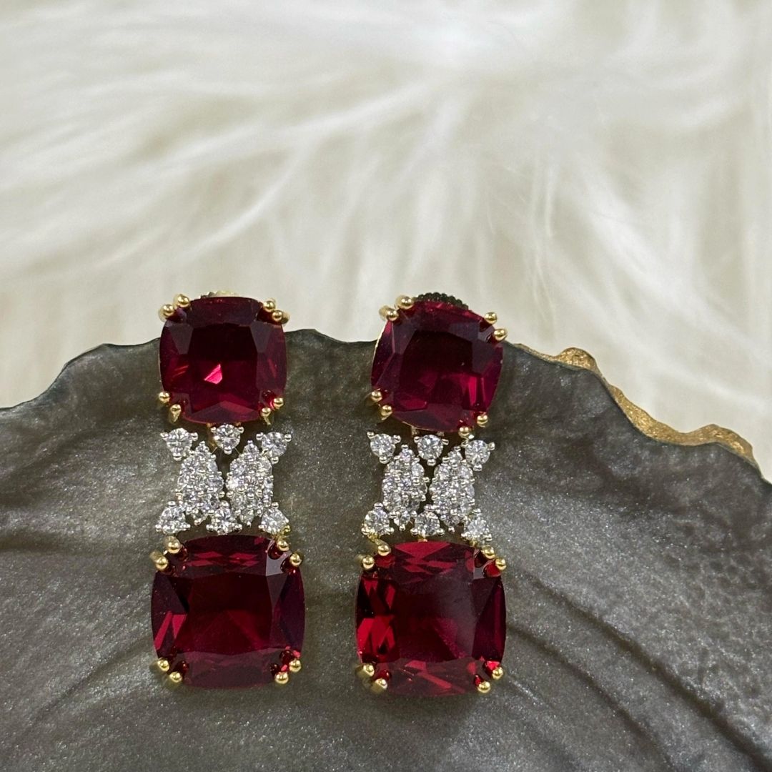 BDiva 18k Gold Plated Garnet Gemstone and Cubic Zircon Stone Sparkling Dazzling Dangle Earrings for Women