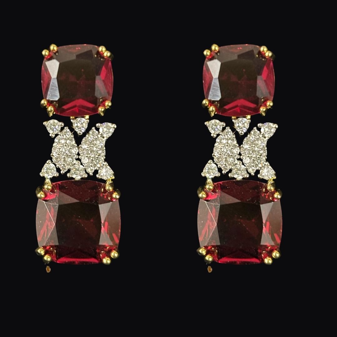 BDiva 18k Gold Plated Garnet Gemstone and Cubic Zircon Stone Sparkling Dazzling Dangle Earrings for Women