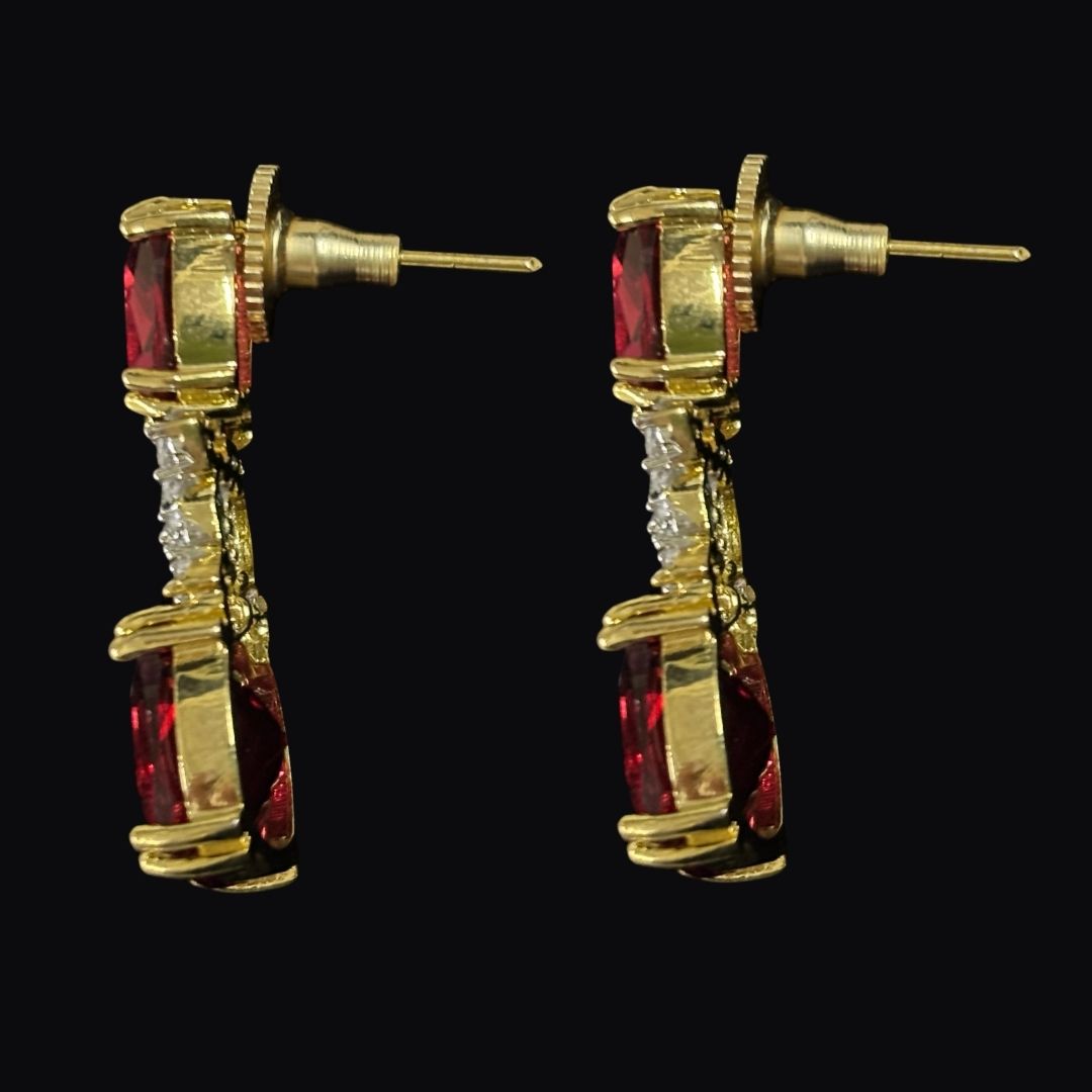 BDiva 18k Gold Plated Garnet Gemstone and Cubic Zircon Stone Sparkling Dazzling Dangle Earrings for Women