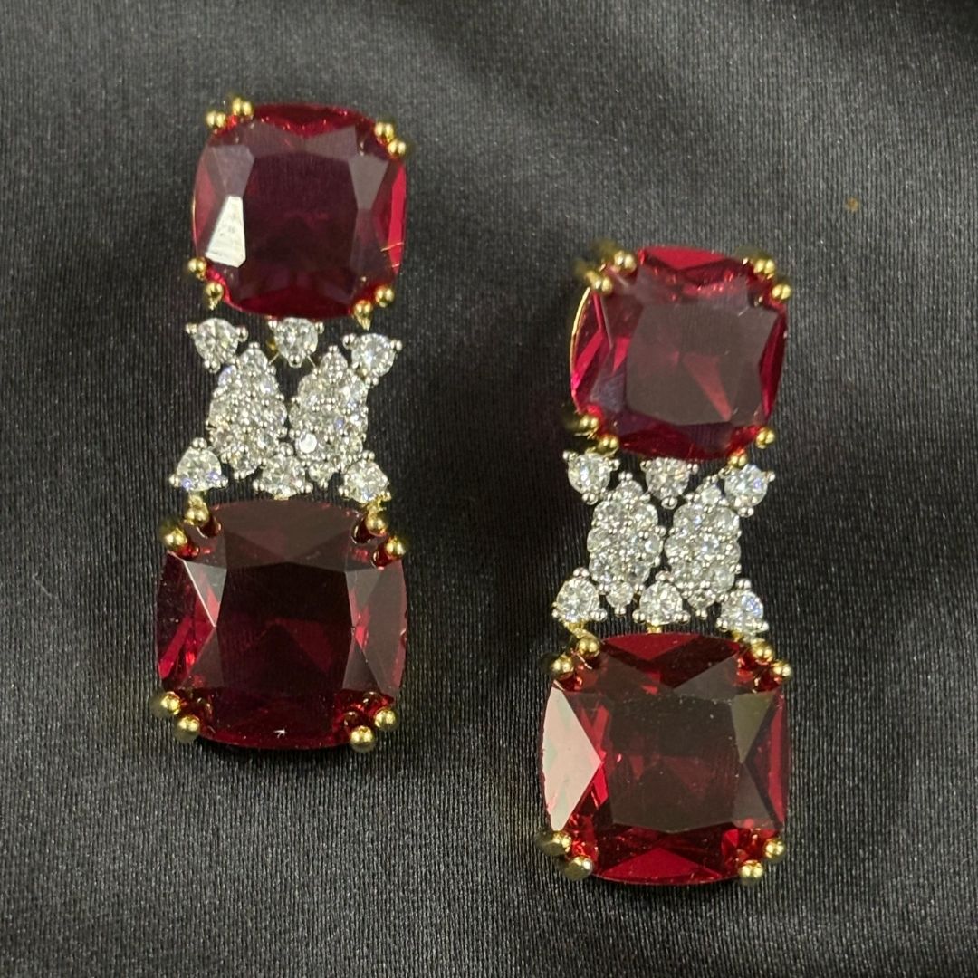 BDiva 18k Gold Plated Garnet Gemstone and Cubic Zircon Stone Sparkling Dazzling Dangle Earrings for Women