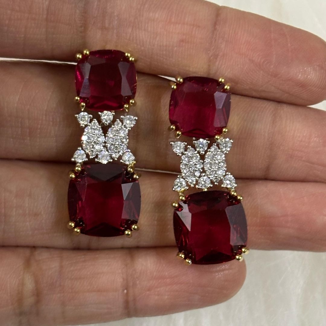 BDiva 18k Gold Plated Garnet Gemstone and Cubic Zircon Stone Sparkling Dazzling Dangle Earrings for Women