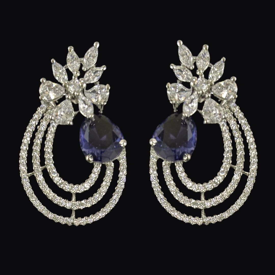 Celestial Bloom Rhodium-Plated Earrings – A Symphony of Elegance & Sparkle