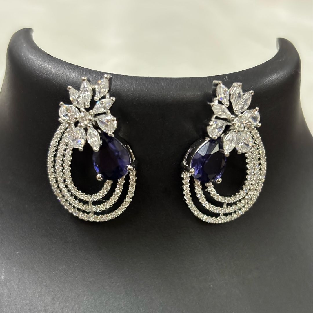 Celestial Bloom Rhodium-Plated Earrings – A Symphony of Elegance & Sparkle