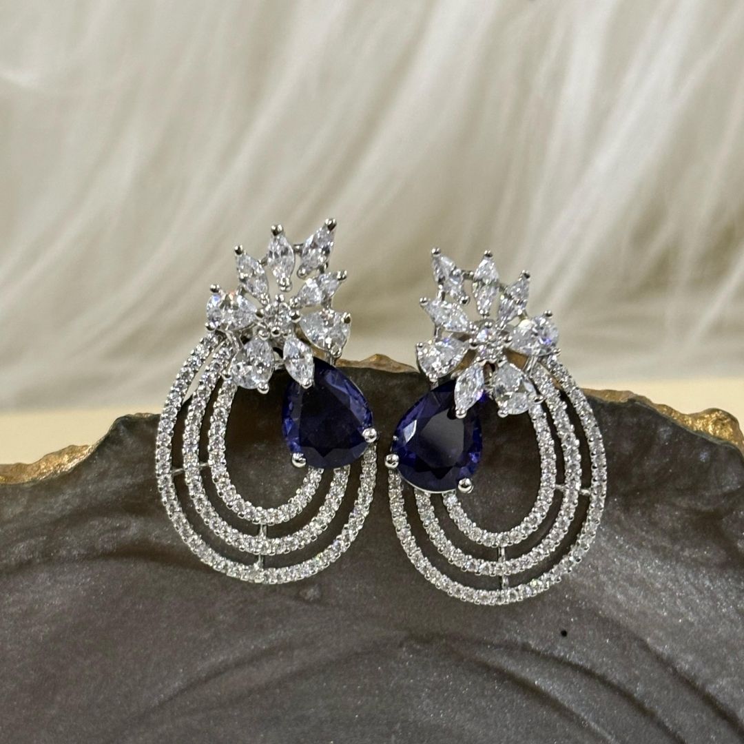 Celestial Bloom Rhodium-Plated Earrings – A Symphony of Elegance & Sparkle