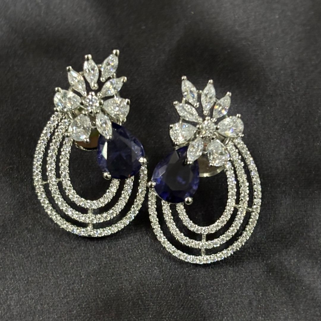 Celestial Bloom Rhodium-Plated Earrings – A Symphony of Elegance & Sparkle