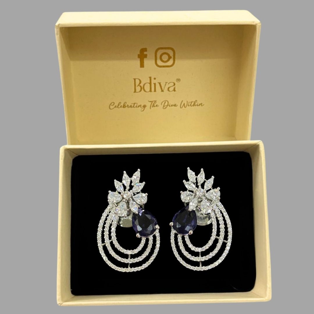 Celestial Bloom Rhodium-Plated Earrings – A Symphony of Elegance & Sparkle