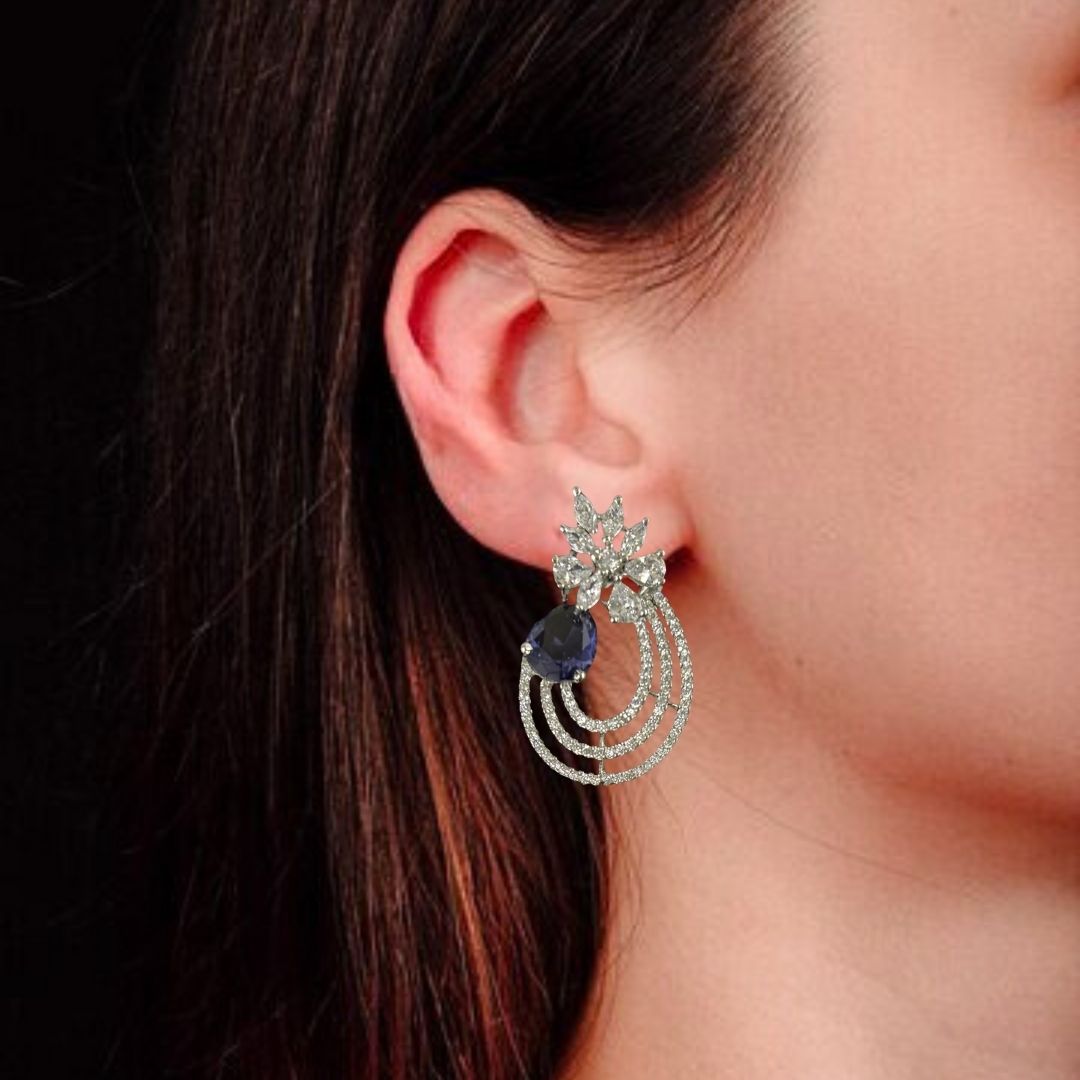 Celestial Bloom Rhodium-Plated Earrings – A Symphony of Elegance & Sparkle