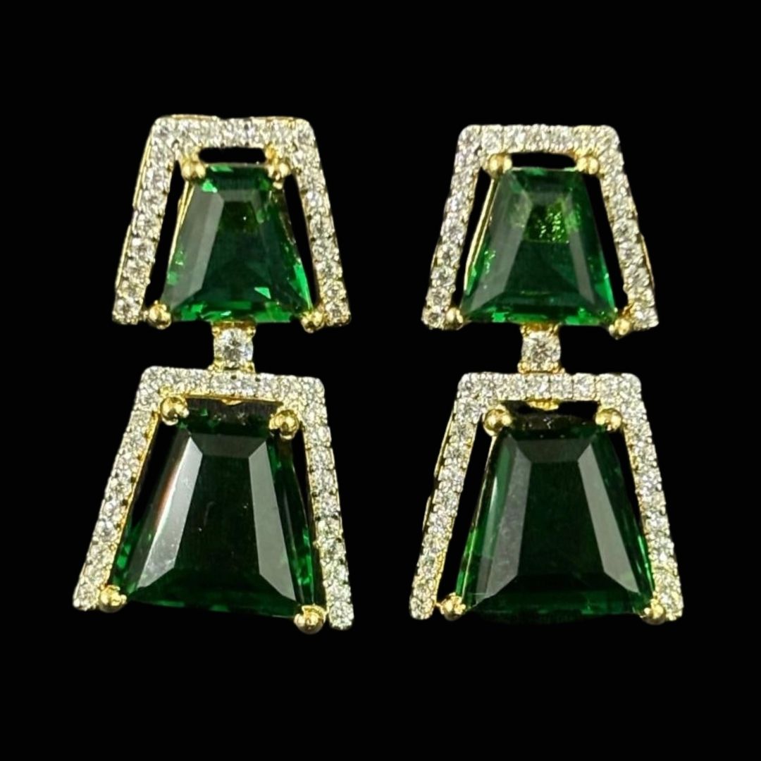 Gold Plated Regal Radiance Green Emerald Earrings