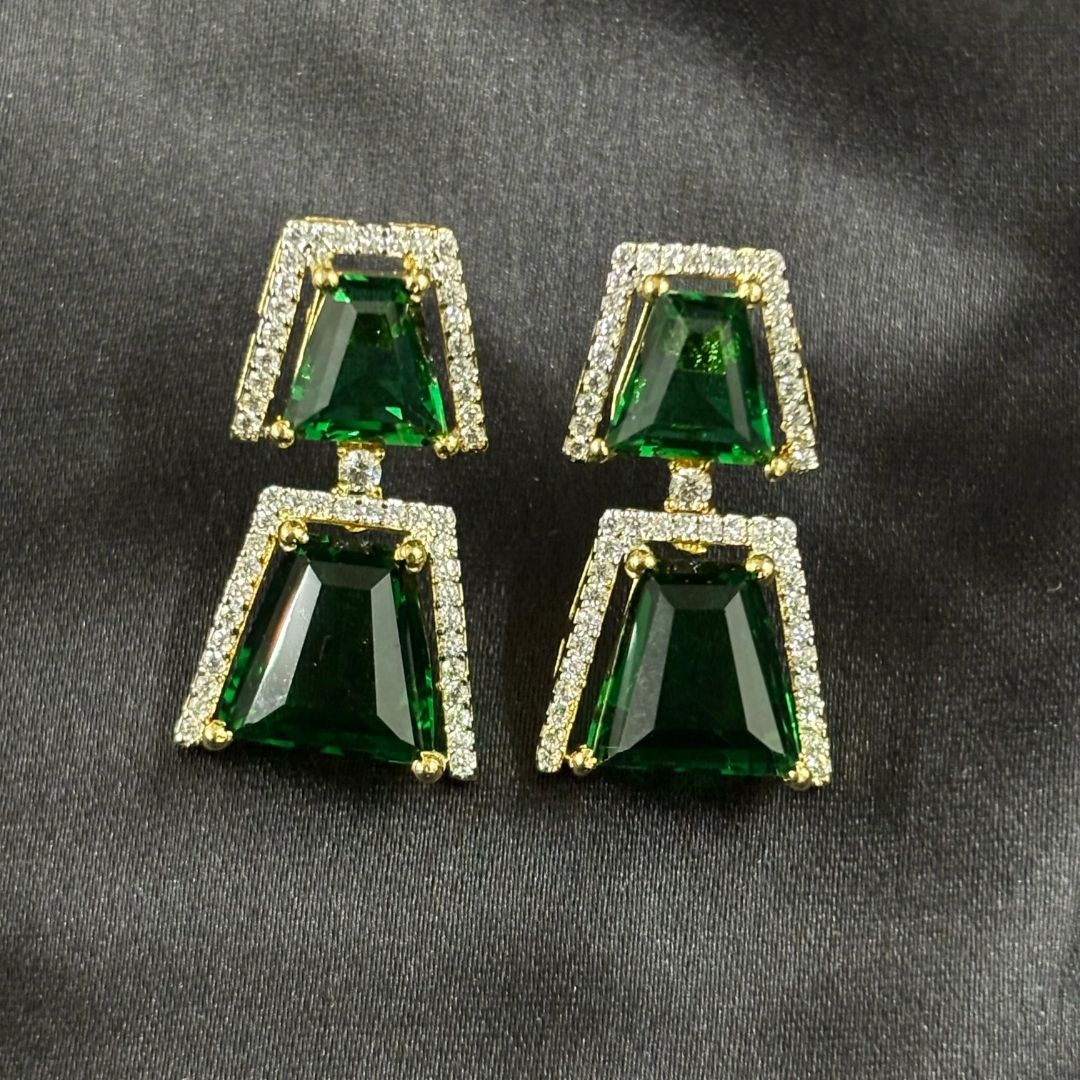 Gold Plated Regal Radiance Green Emerald Earrings