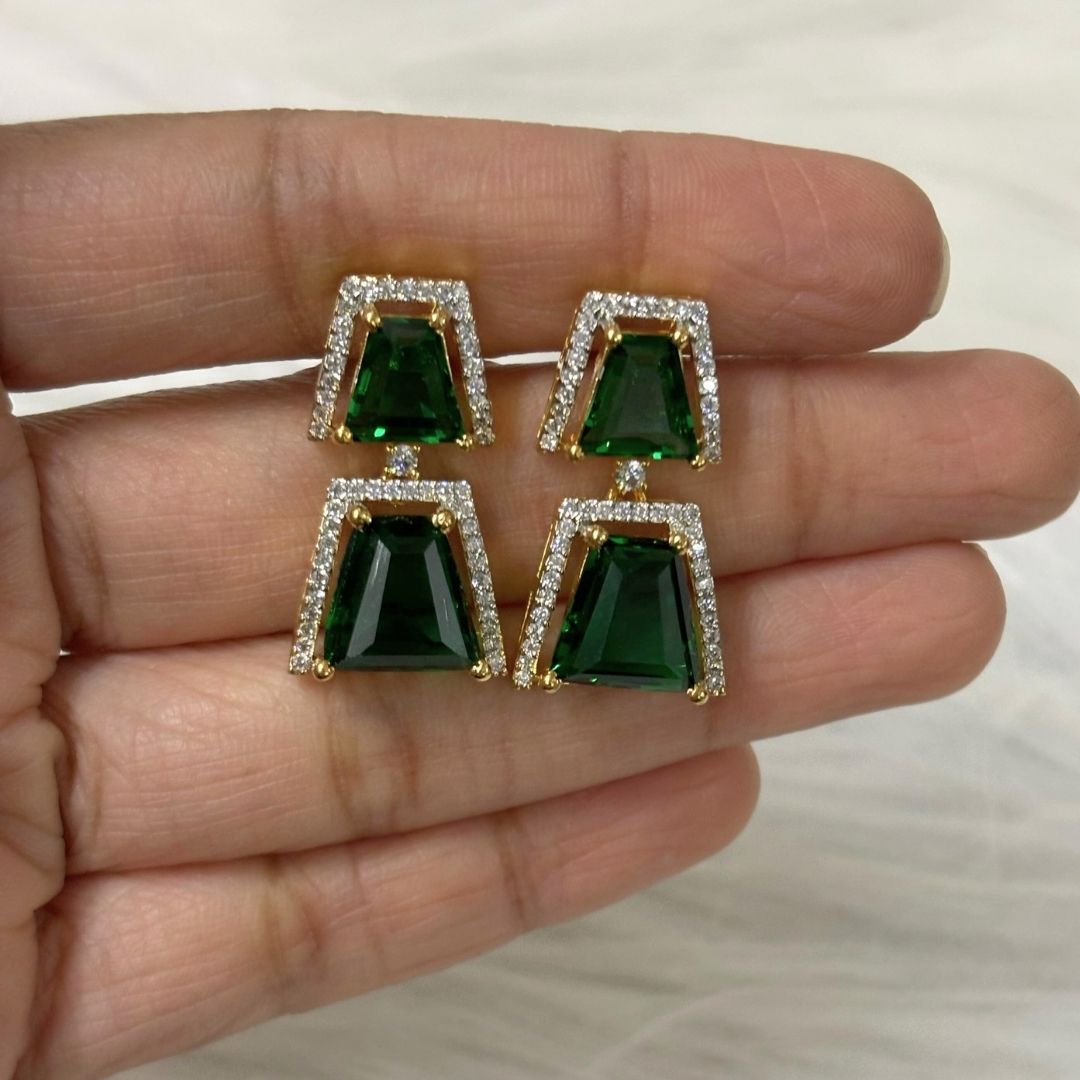 Gold Plated Regal Radiance Green Emerald Earrings