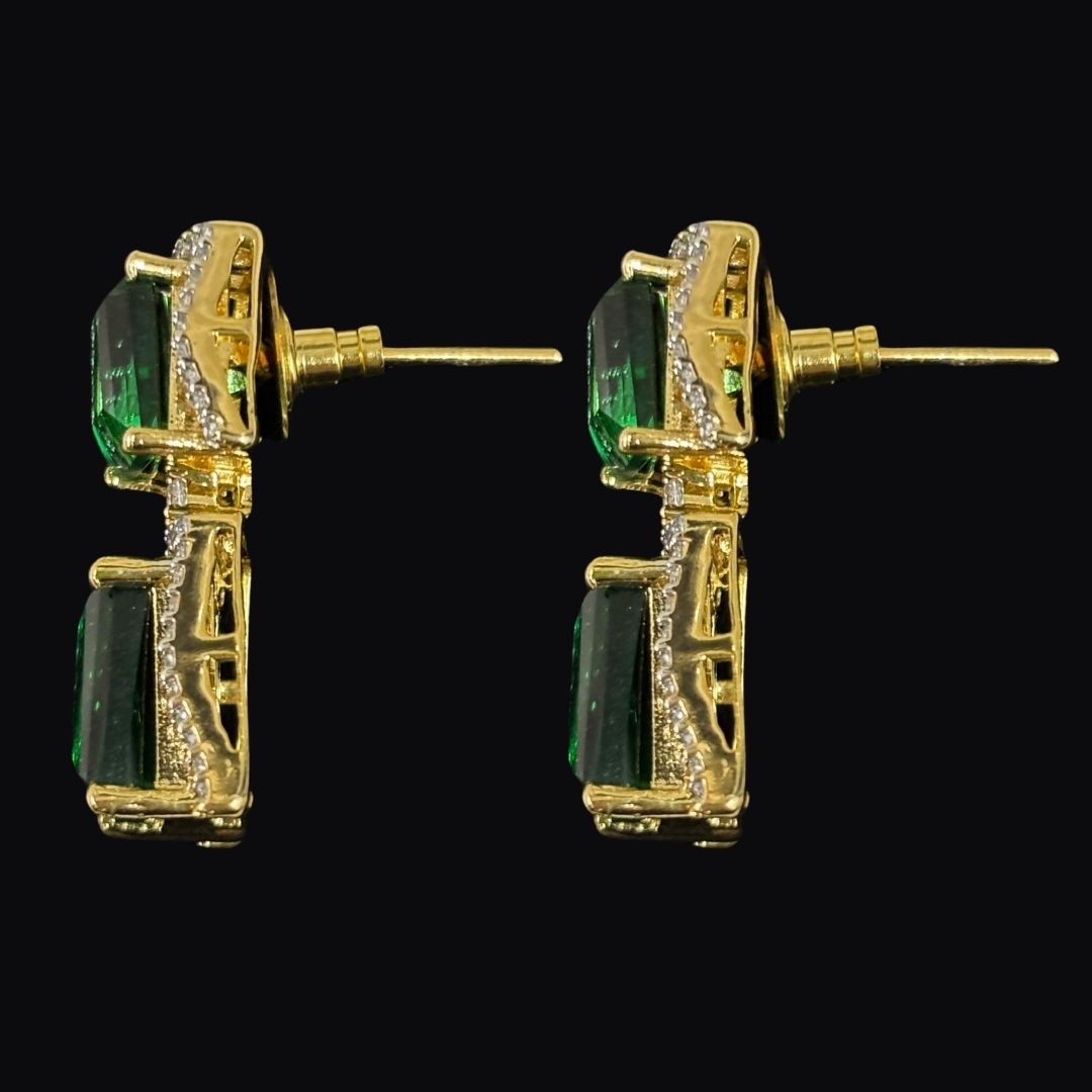 Gold Plated Regal Radiance Green Emerald Earrings