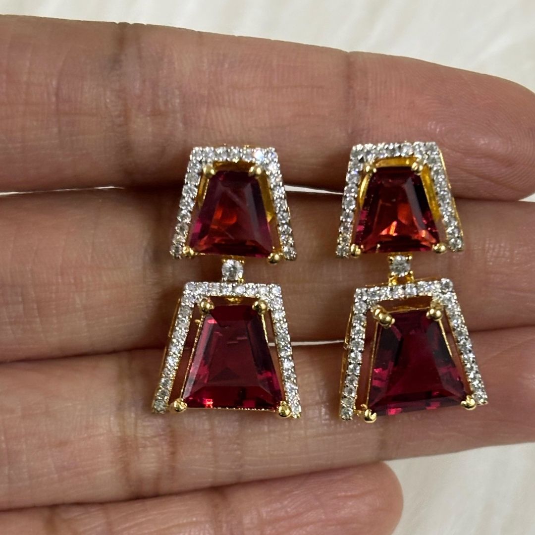 Gold Plated Regal Radiance Ruby Earrings