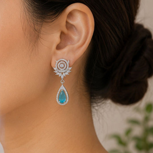 Rhodium Plated Cubic Zirconia Drop Earrings