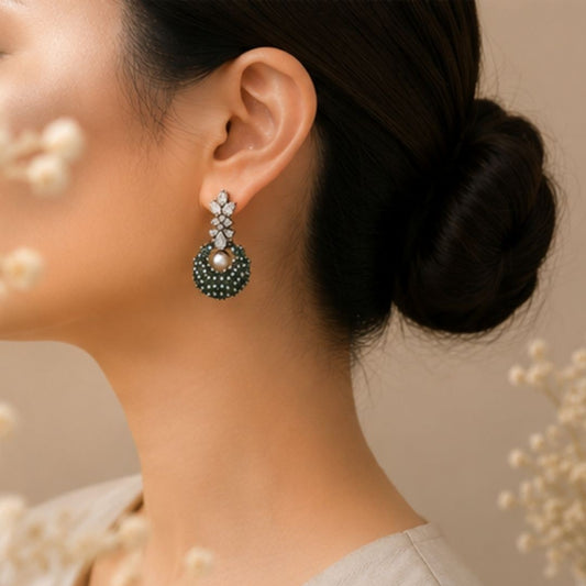 Rhodium Plated Cubic Zirconia Pearl Drop Earrings