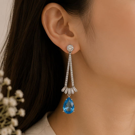 Rhodium Plated Cubic Zirconia Drop Earrings