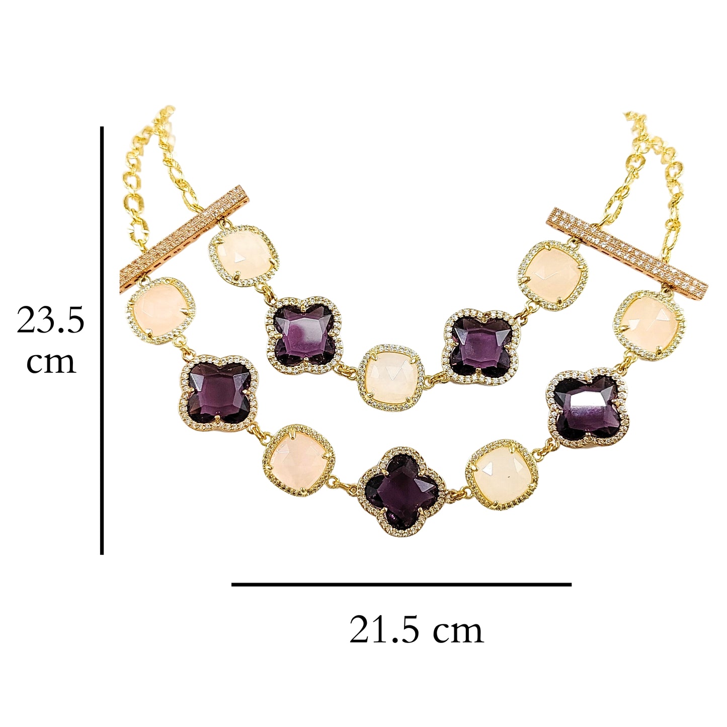 BDiva 18k Gold Plated Gemstone Clover Layered Necklace: Stunning Jewellery for Women, Handcrafted Jewellery