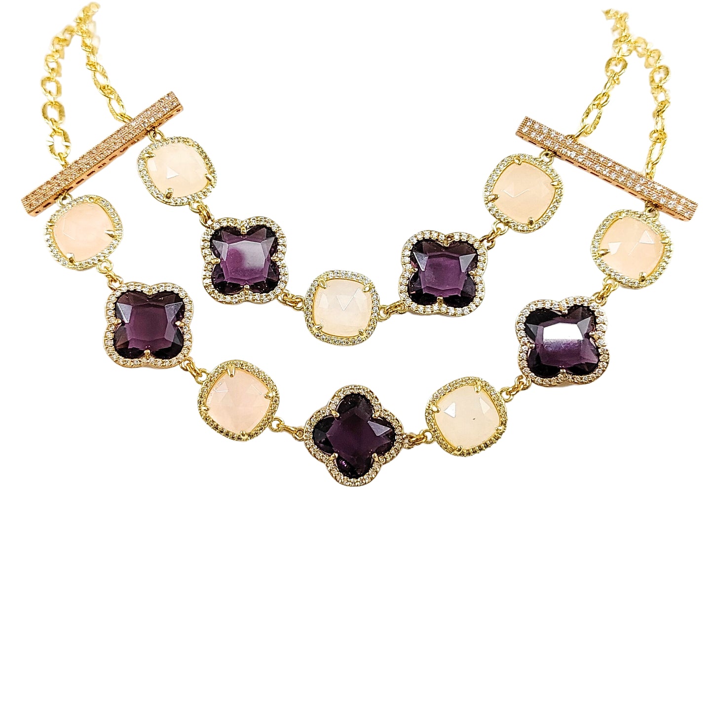 BDiva 18k Gold Plated Gemstone Clover Layered Necklace: Stunning Jewellery for Women, Handcrafted Jewellery