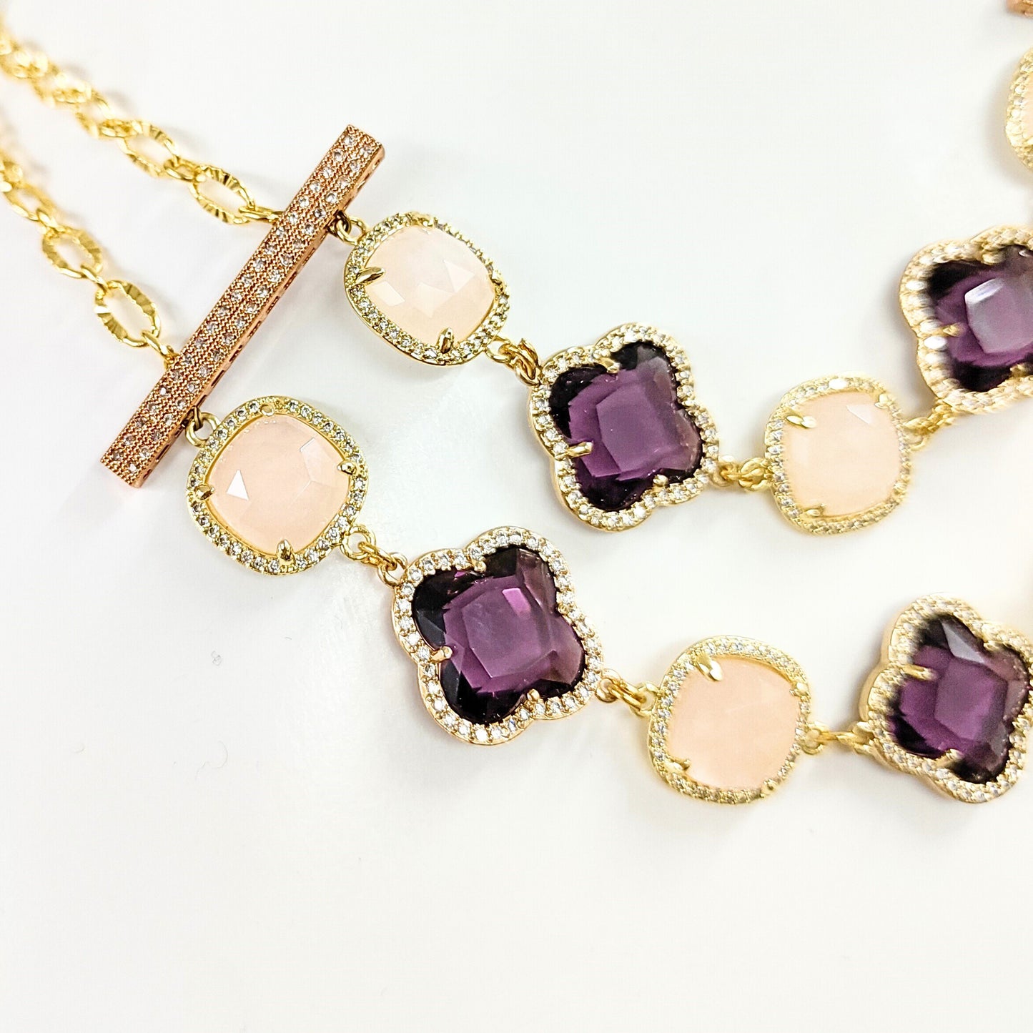 BDiva 18k Gold Plated Gemstone Clover Layered Necklace: Stunning Jewellery for Women, Handcrafted Jewellery
