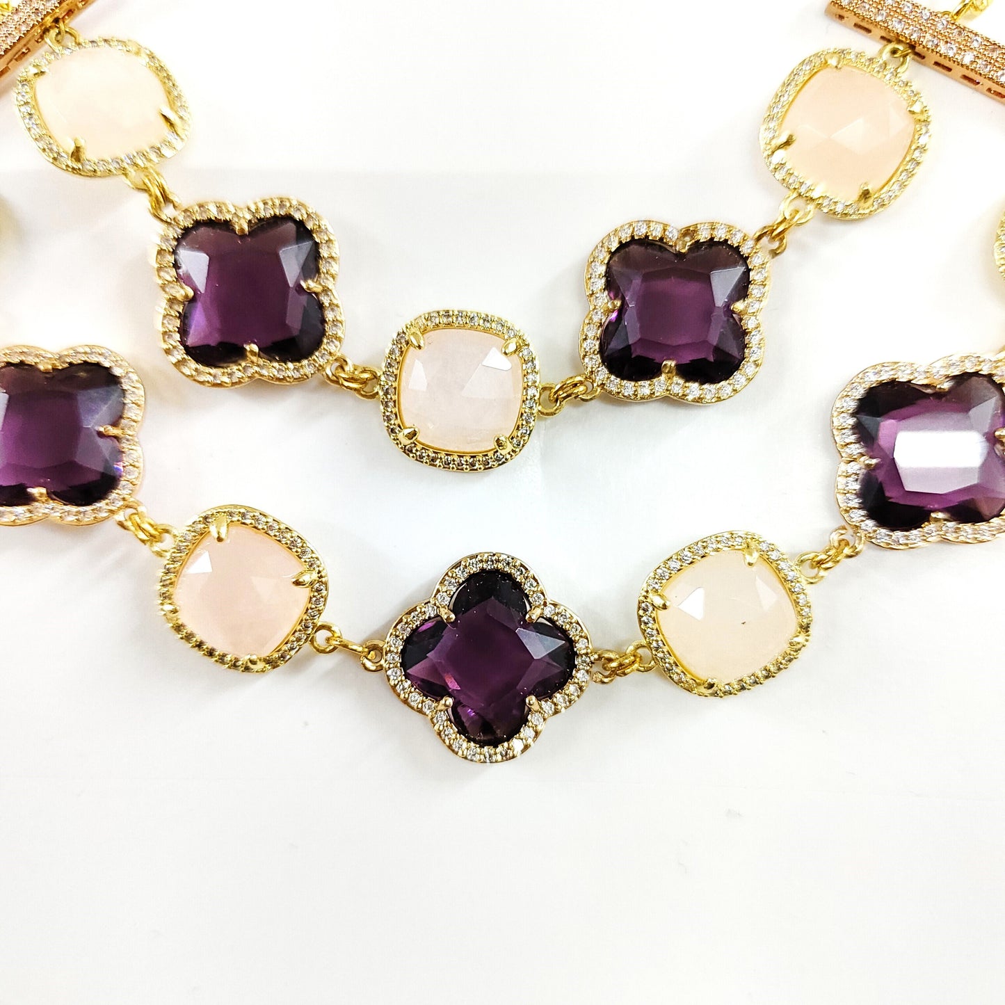 BDiva 18k Gold Plated Gemstone Clover Layered Necklace: Stunning Jewellery for Women, Handcrafted Jewellery