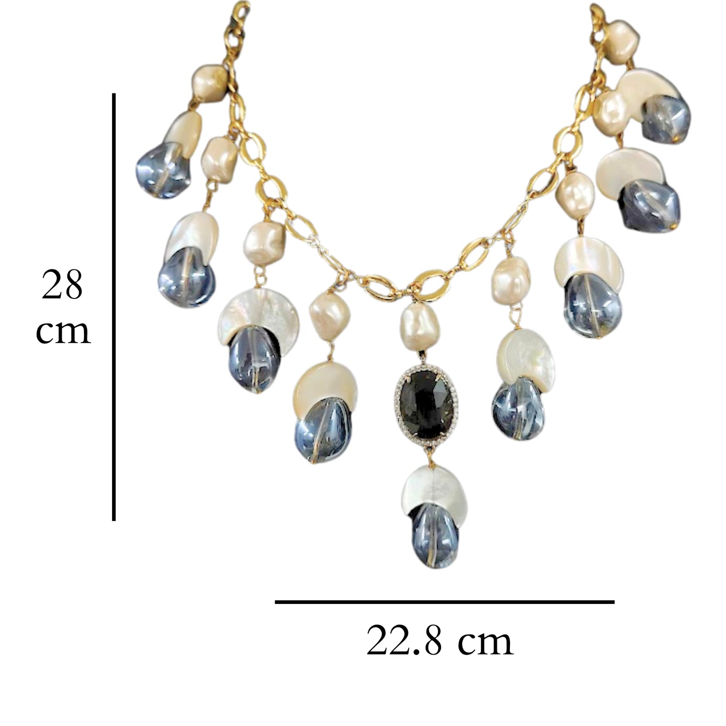BDiva 18K Gold Plated Gemstone and Semi-Cultured Pearl Statement Necklace - Handcrafted Luxury Jewellery for Women