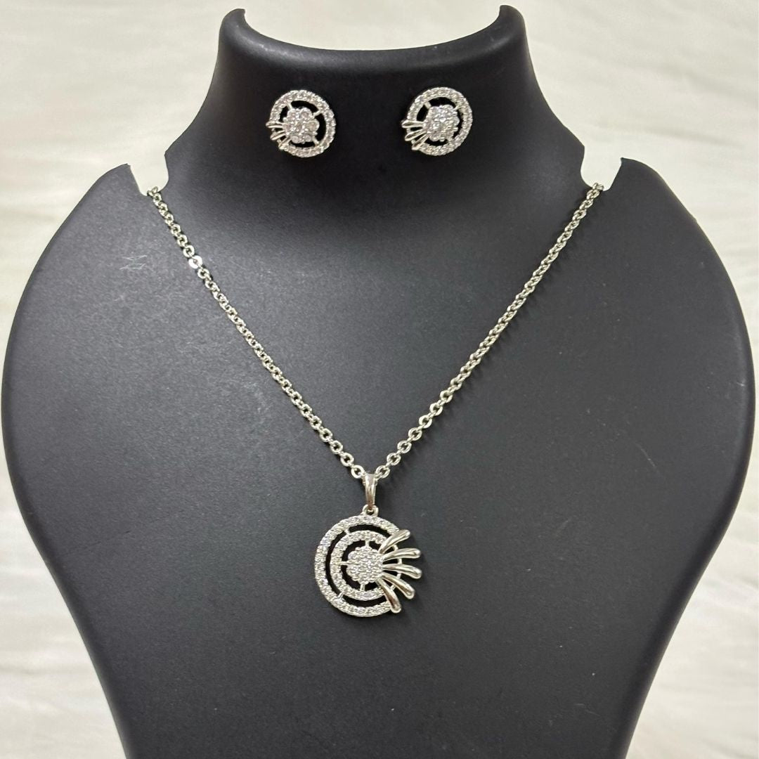Rhodium-Plated Cubic Zirconia Pendant & Stud Earrings Set