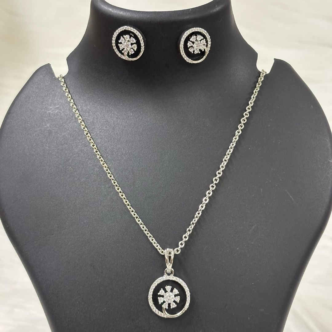 Rhodium Plated Cubic Zirconia Pendant & Earrings Set