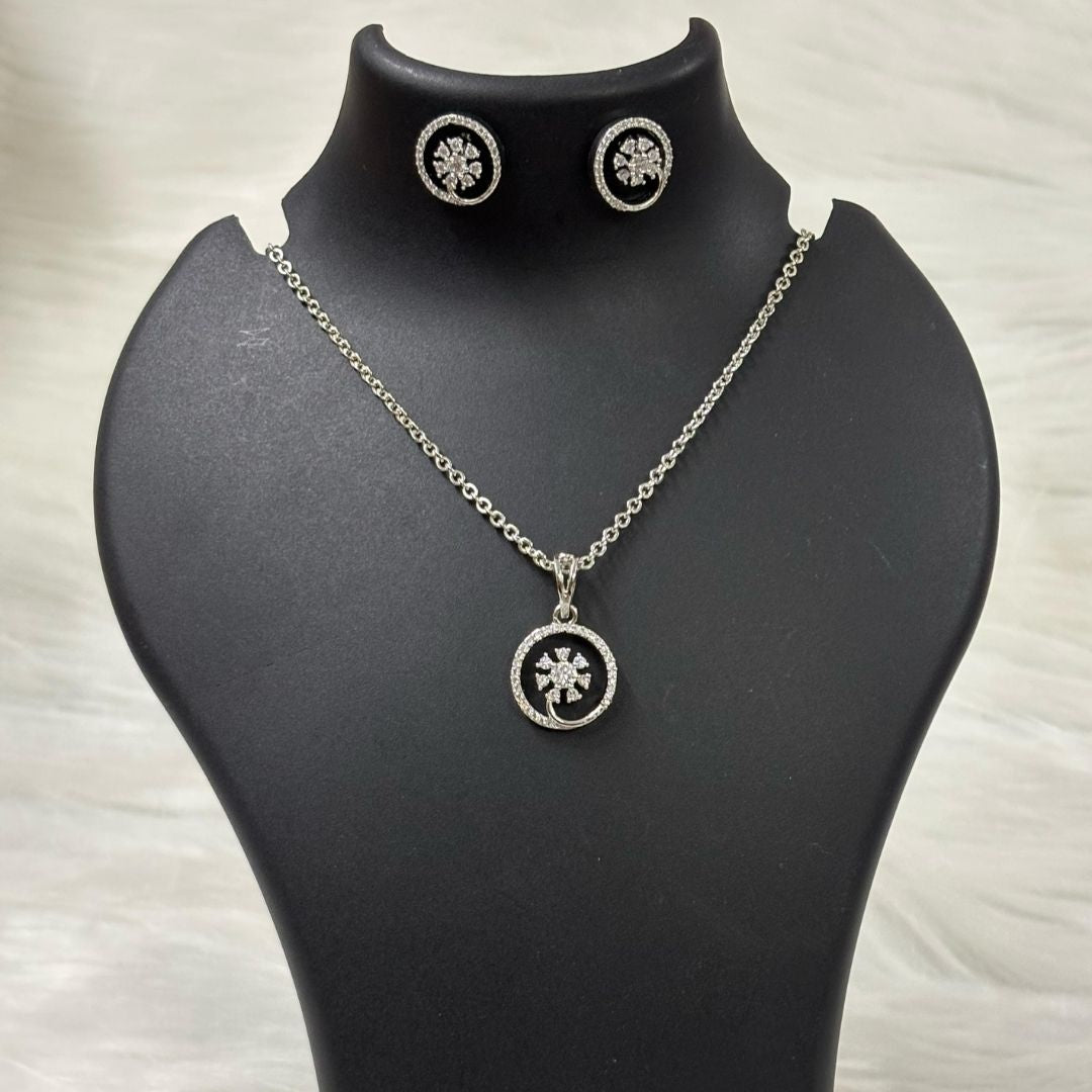 Rhodium Plated Cubic Zirconia Pendant & Earrings Set