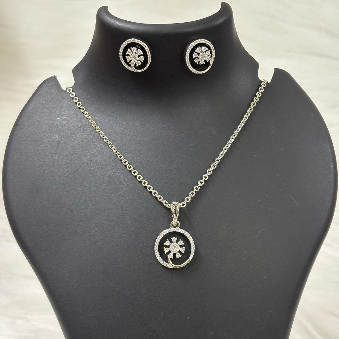 Rhodium Plated Cubic Zirconia Pendant & Earrings Set