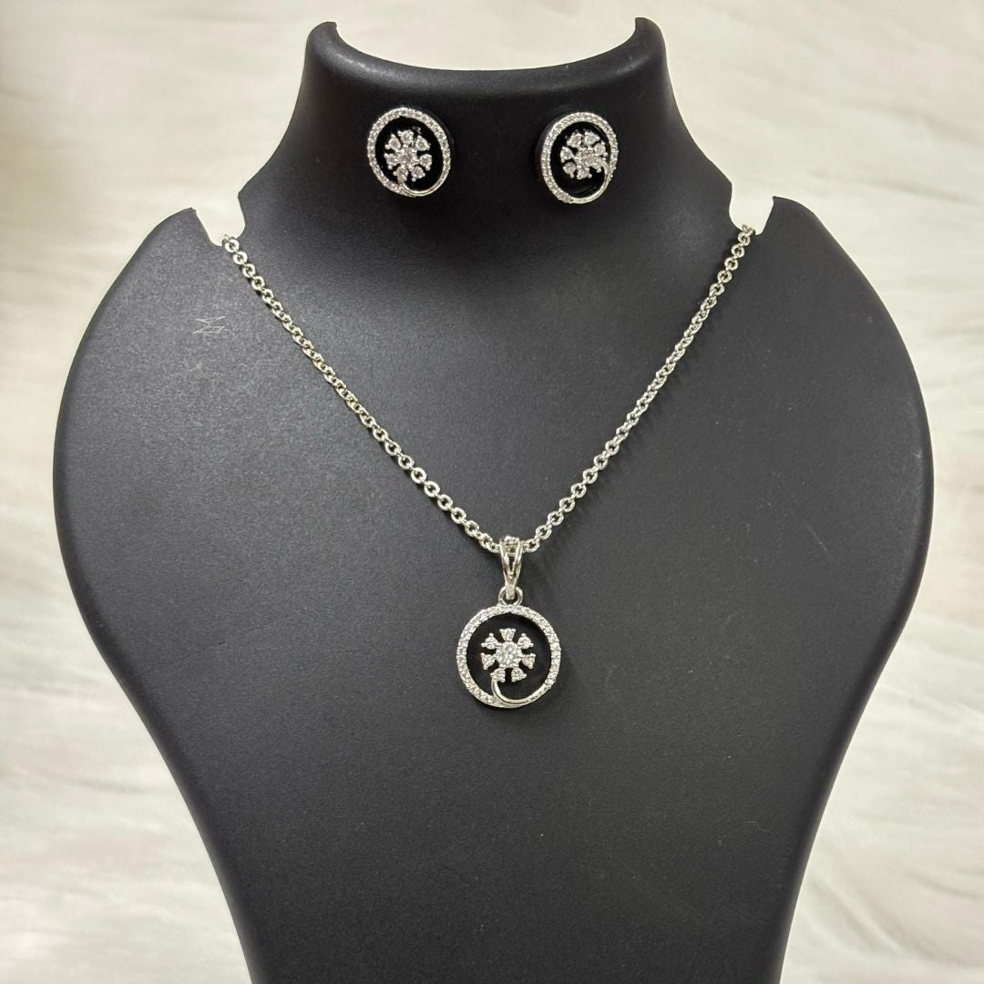Rhodium Plated Cubic Zirconia Pendant & Earrings Set