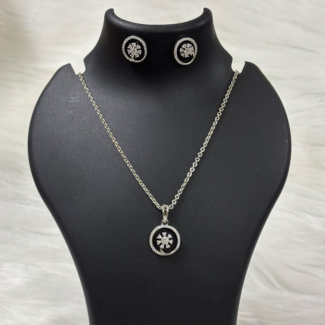 Rhodium Plated Cubic Zirconia Pendant & Earrings Set
