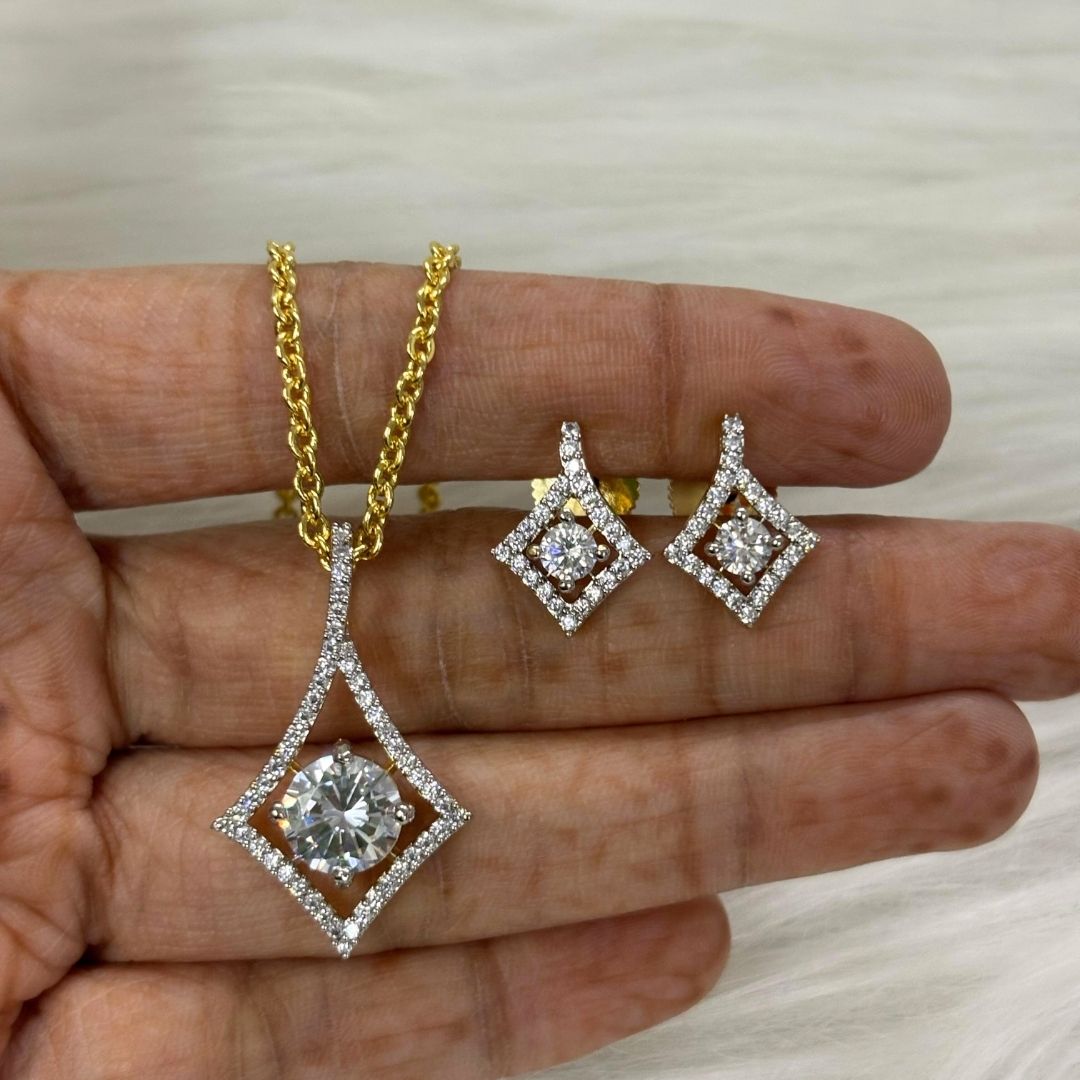 Gold Plated Halo Style Cubic Zirconia Pendant & Stud Earrings Set