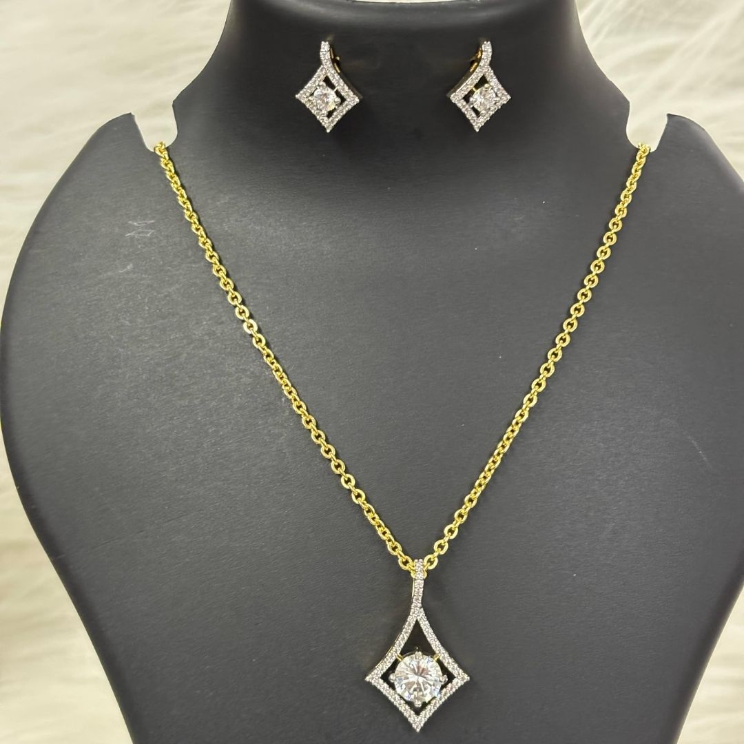 Gold Plated Halo Style Cubic Zirconia Pendant & Stud Earrings Set