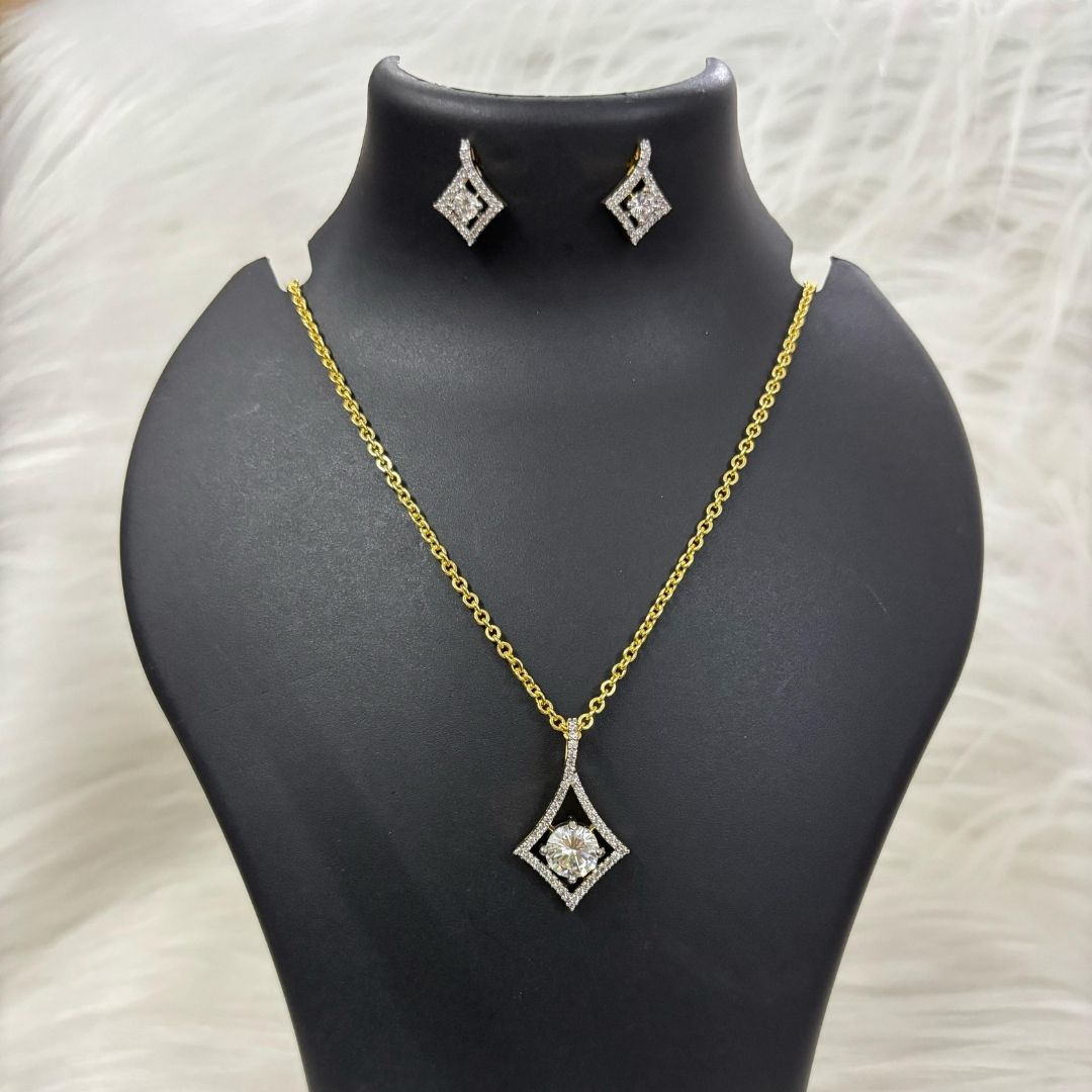Gold Plated Halo Style Cubic Zirconia Pendant & Stud Earrings Set
