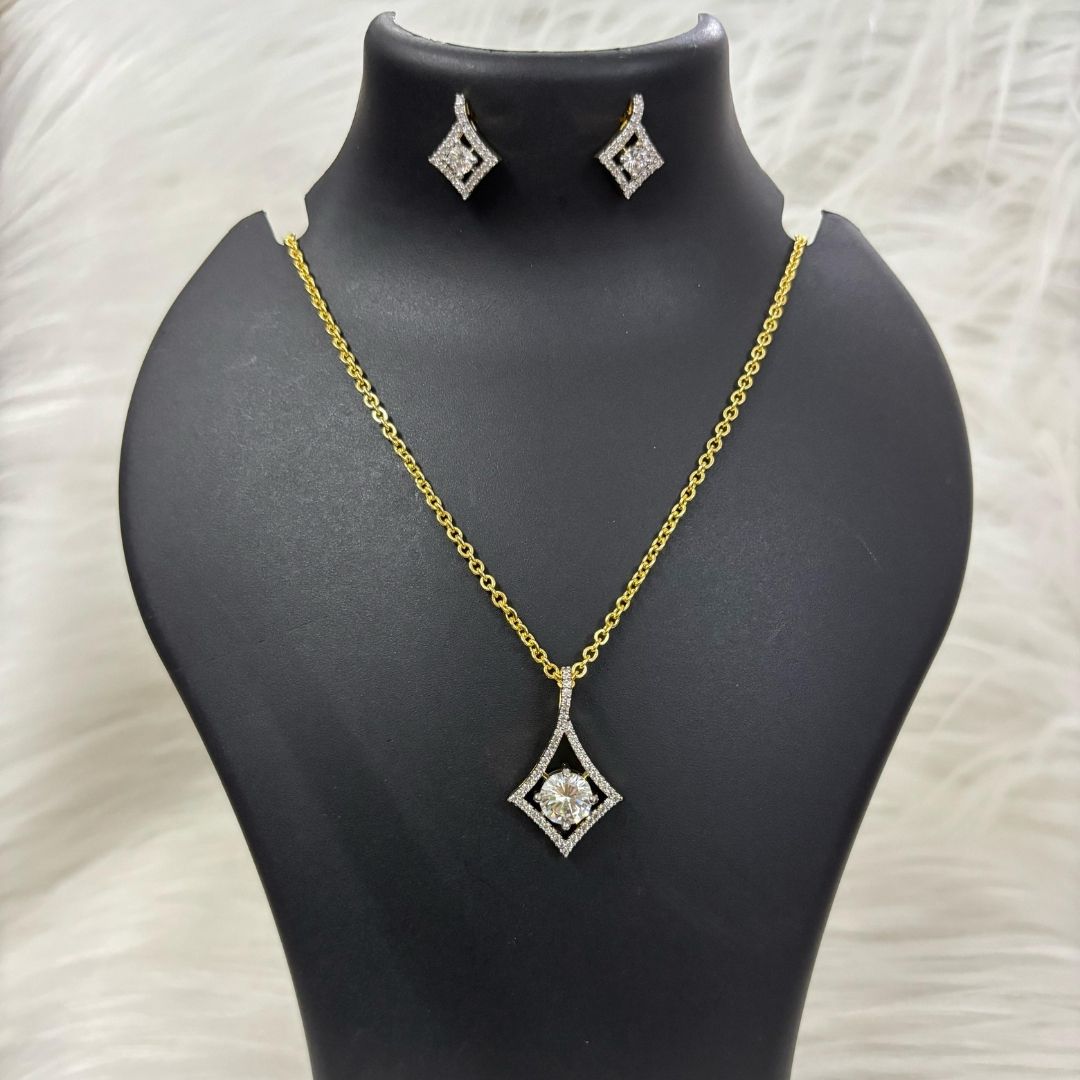 Gold Plated Halo Style Cubic Zirconia Pendant & Stud Earrings Set