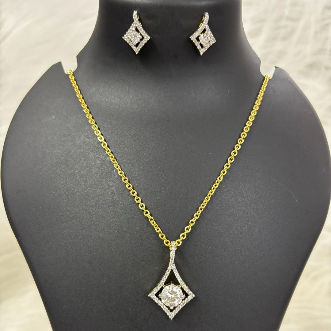 Gold Plated Halo Style Cubic Zirconia Pendant & Stud Earrings Set